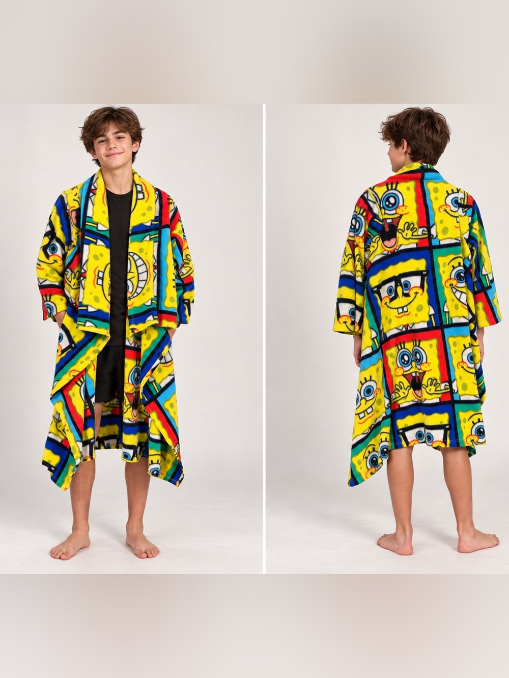 SpongeBob Squarepants Bright Yellow Multicolor Plush Hooded Robe
